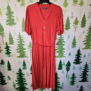 Sharagano Coral Button-Up Midi Dress